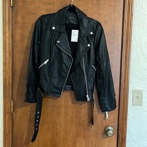 Black leather jacket with silver hardware